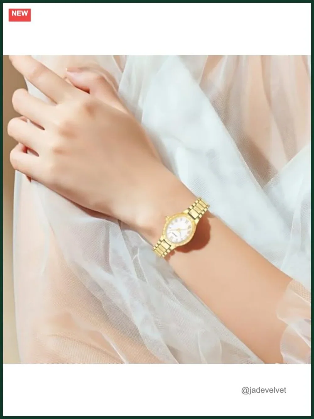 Vintage Gold Oval Case Watch Roman Numeral Dial Bracelet Strap Water Resistant